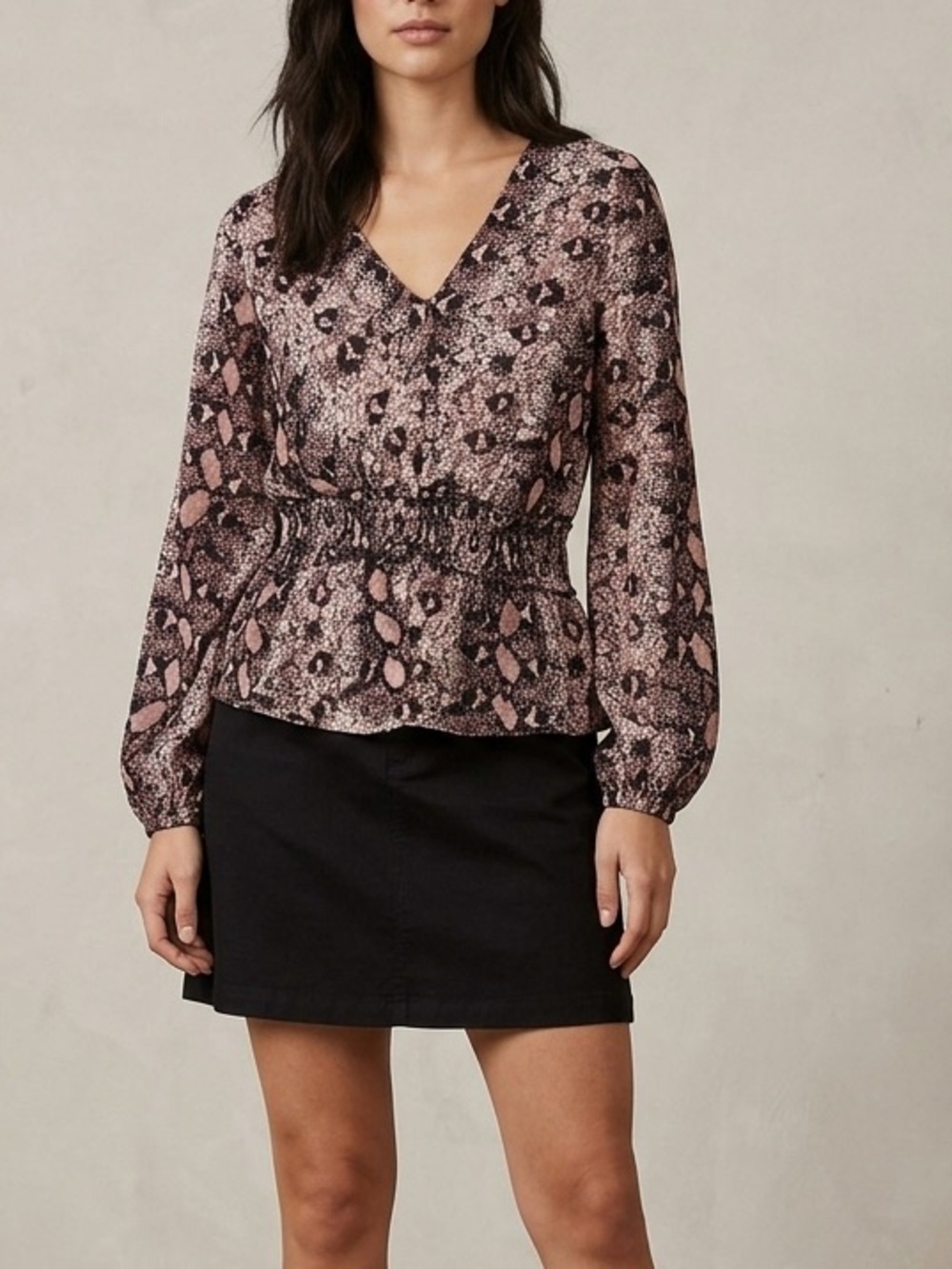Angie Brown Tan & Black Snake-Print Peplum Top